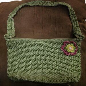 THE SAK Original Women's crochet Purse Handbag Green Floral Like New!
